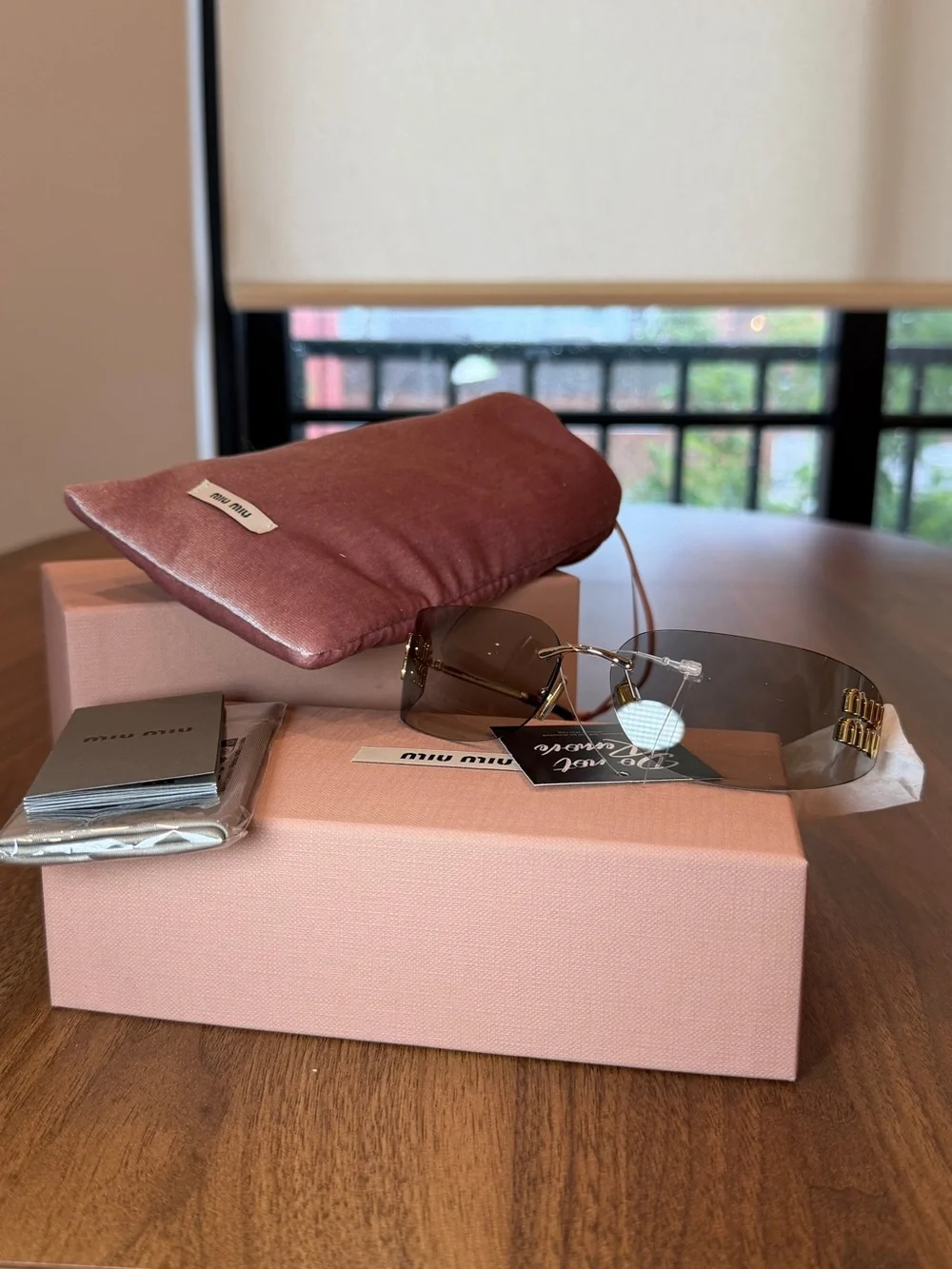 Miu Miu Pink Gradient Shield Sunglasses with Gold Logo - Picture 7 of 9